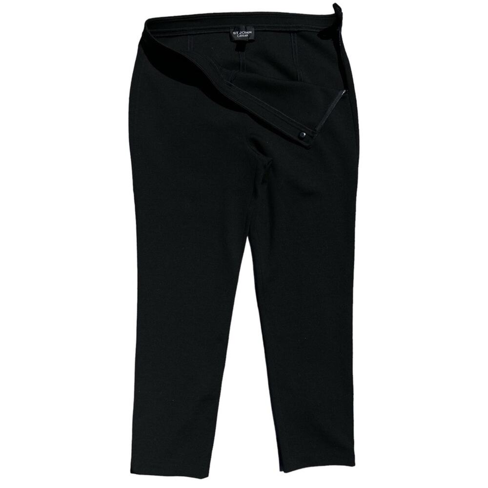 St. John Caviar Wool Blend Tapered Flat Front Side Zip Black Size 10